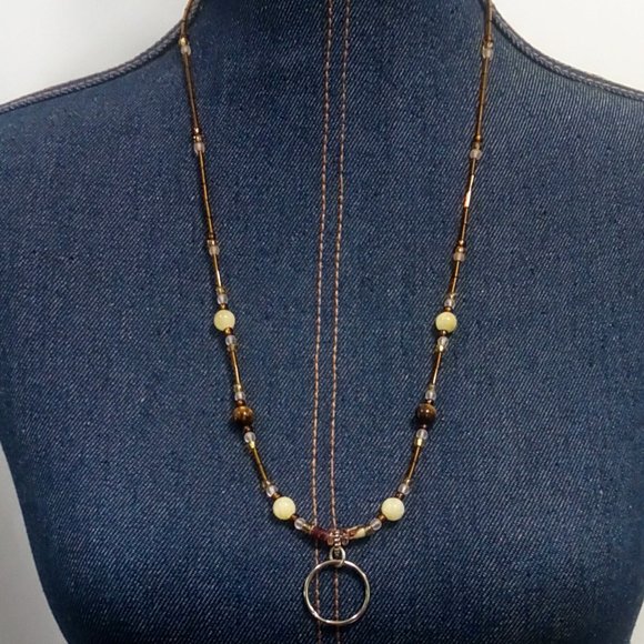 Hand Crafted Eye Glass Badge Essential Oil Diffuser Holder Necklace Tiger Eye - Picture 1 of 5